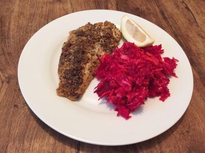 Fish salad with radish and beetroot