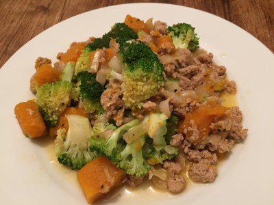 Turkey, pumpkin and broccoli stirfry