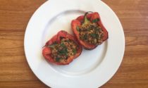 Capsicums stuffed with rice, quinoa and lentil salad